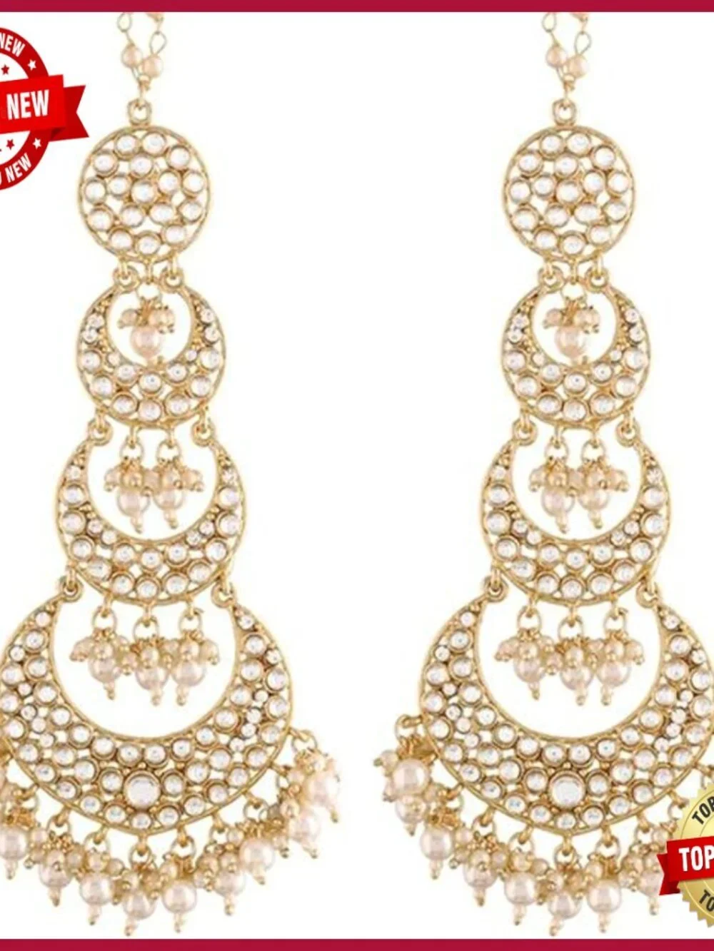 Long Kundan Pearl Studded Chandbali Earrings Traditional Indian Jewelry Gift